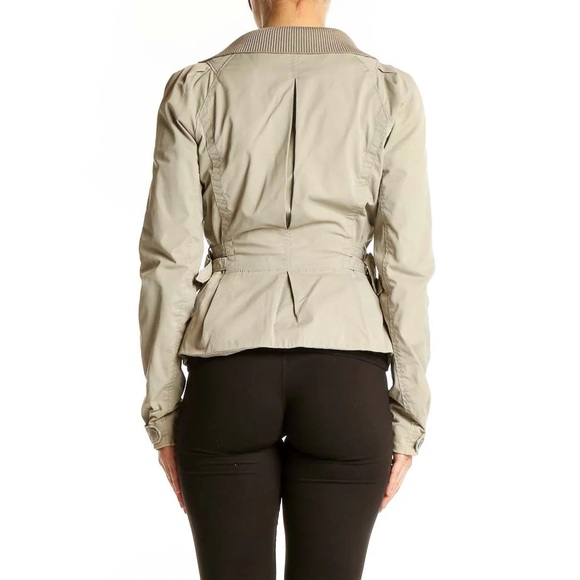 Vintage Armani Exchange Peplum Asymmetric Zip Women's Jacket, Beige - Small - Picture 3 of 11